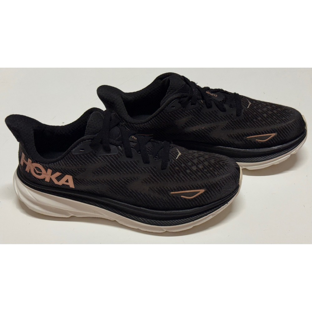 Hoka Clifton 9 Wide Running Shoes Womens 9.5D Black Rose Gold 1132211 BRGL